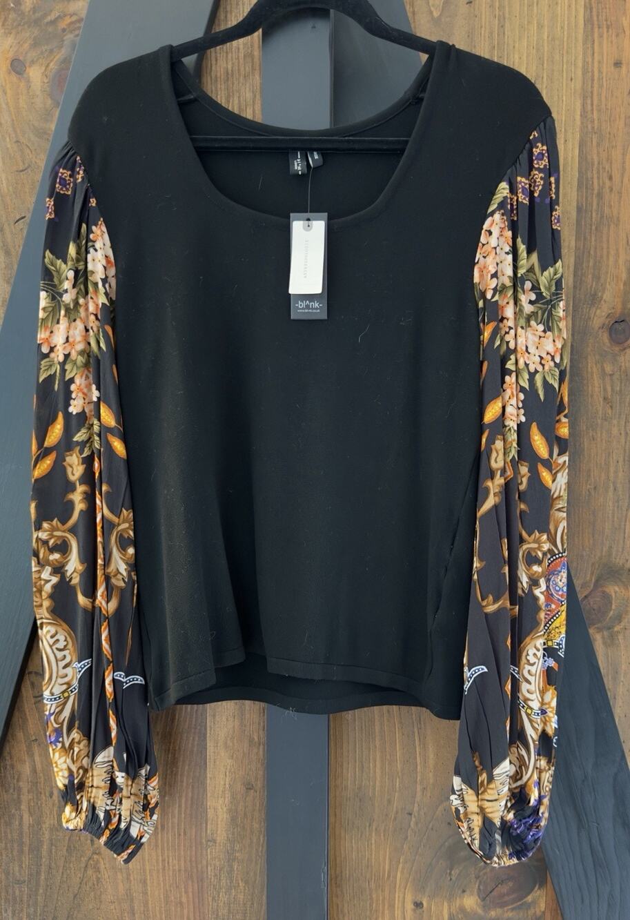 Anthropologie Blank London Fitted Top Black With Silky Balloon Sleeves Size L